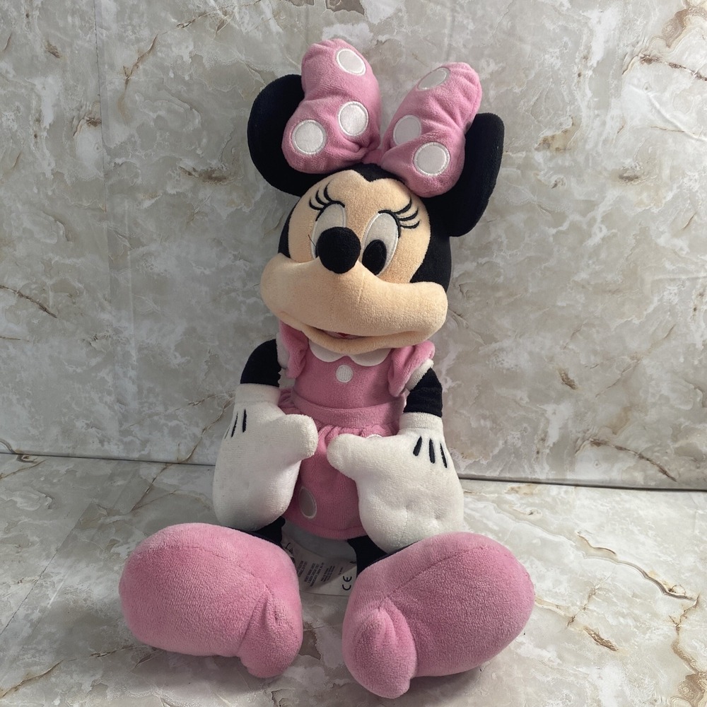 Disney Store 18" MINNIE MOUSE Plush Pink Polka Dot Dress Stuffed Animal Doll Toy